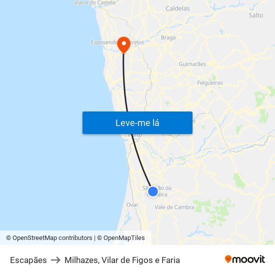 Escapães to Milhazes, Vilar de Figos e Faria map