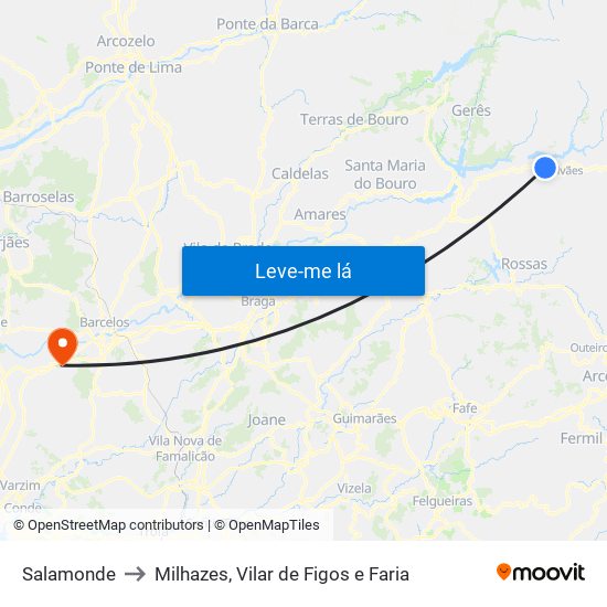 Salamonde to Milhazes, Vilar de Figos e Faria map