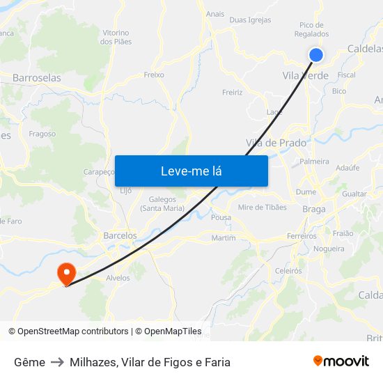 Gême to Milhazes, Vilar de Figos e Faria map