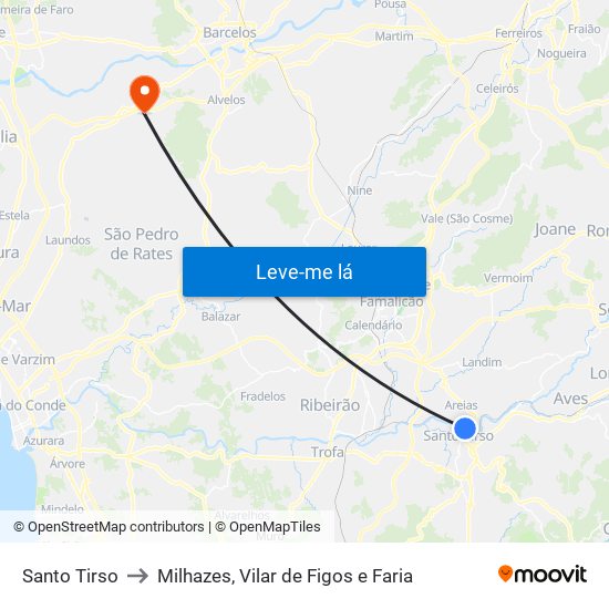 Santo Tirso to Milhazes, Vilar de Figos e Faria map