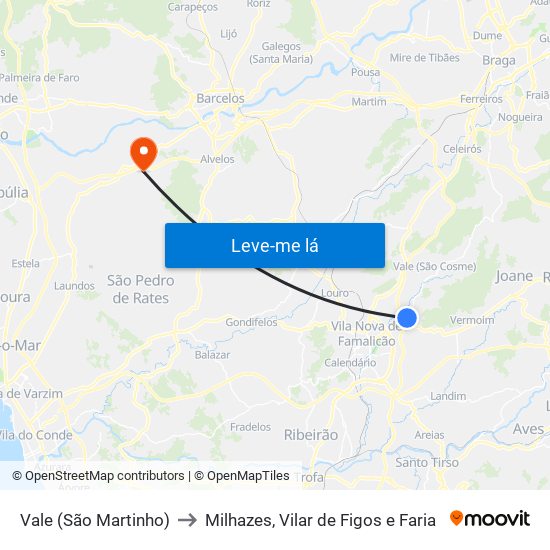 Vale (São Martinho) to Milhazes, Vilar de Figos e Faria map