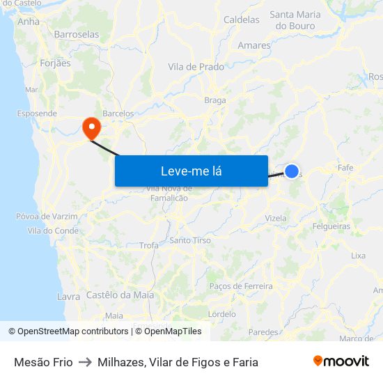 Mesão Frio to Milhazes, Vilar de Figos e Faria map