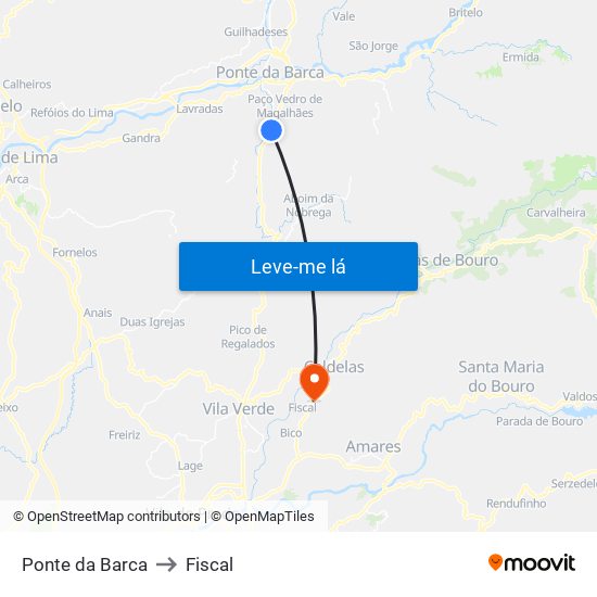 Ponte da Barca to Fiscal map