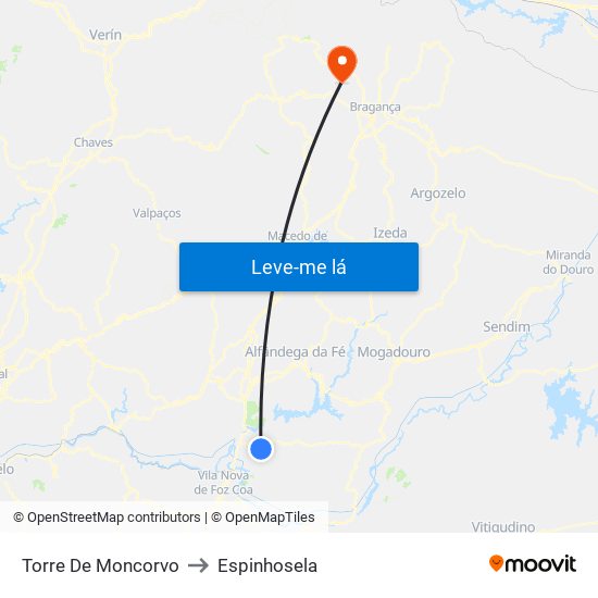 Torre De Moncorvo to Espinhosela map
