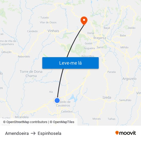 Amendoeira to Espinhosela map