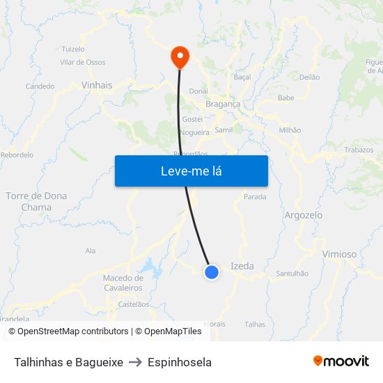 Talhinhas e Bagueixe to Espinhosela map