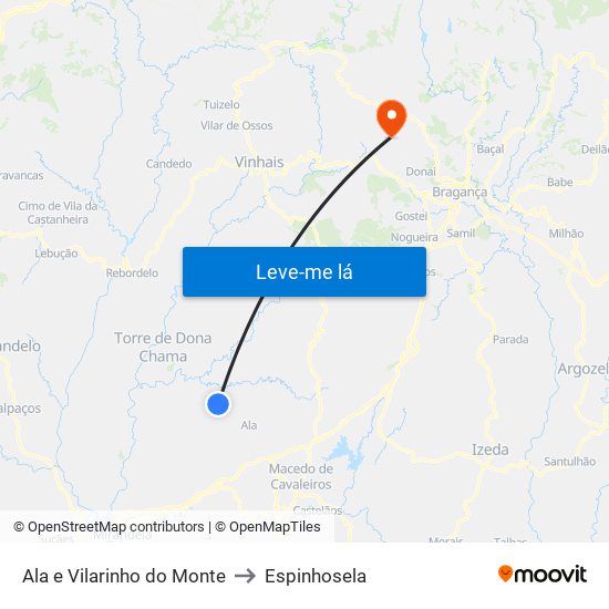 Ala e Vilarinho do Monte to Espinhosela map