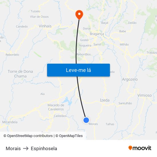 Morais to Espinhosela map
