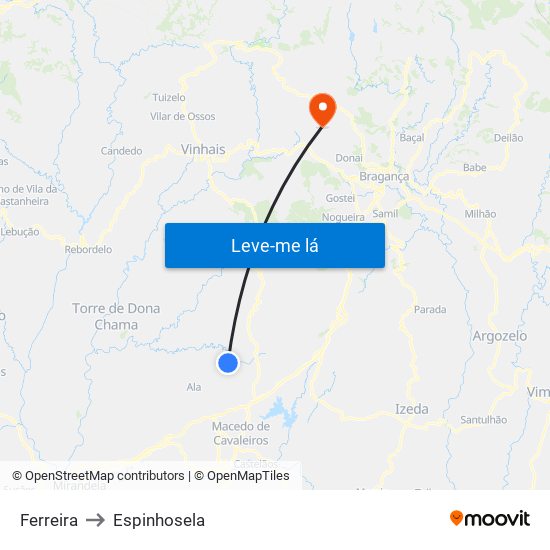 Ferreira to Espinhosela map
