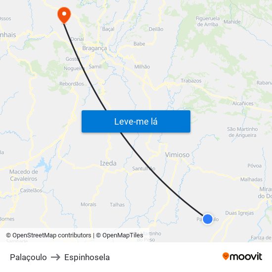 Palaçoulo to Espinhosela map