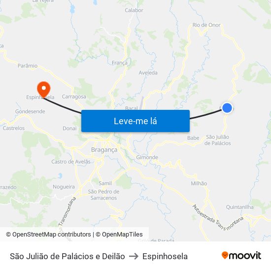 São Julião de Palácios e Deilão to Espinhosela map
