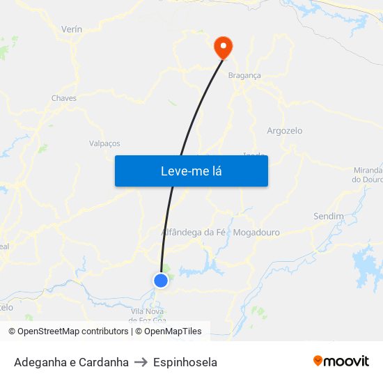 Adeganha e Cardanha to Espinhosela map