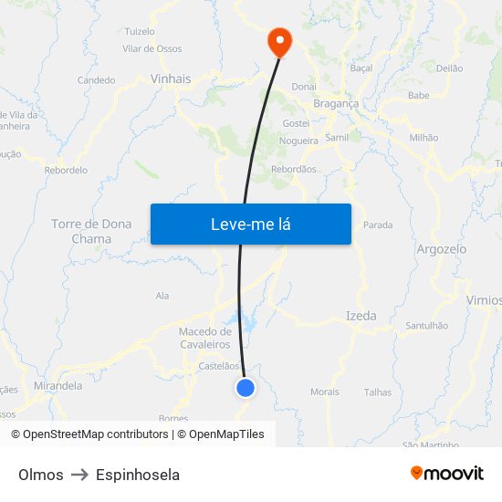 Olmos to Espinhosela map