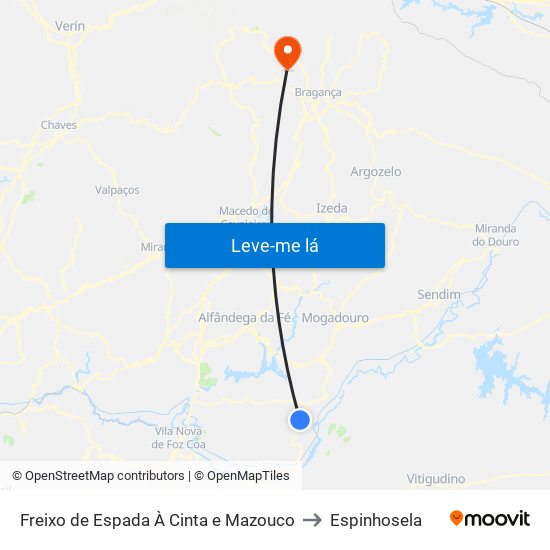 Freixo de Espada À Cinta e Mazouco to Espinhosela map