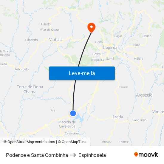 Podence e Santa Combinha to Espinhosela map