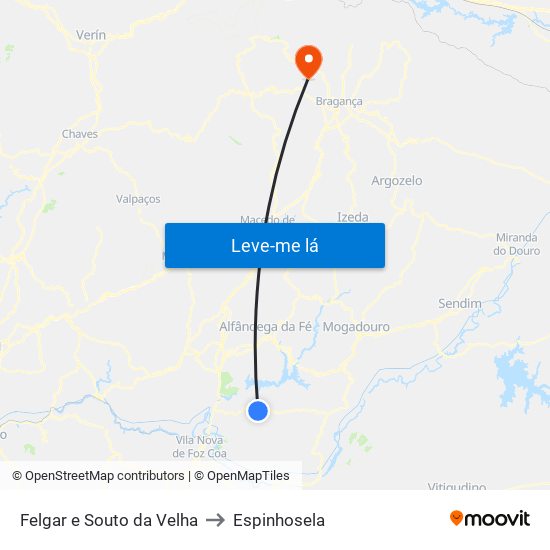 Felgar e Souto da Velha to Espinhosela map