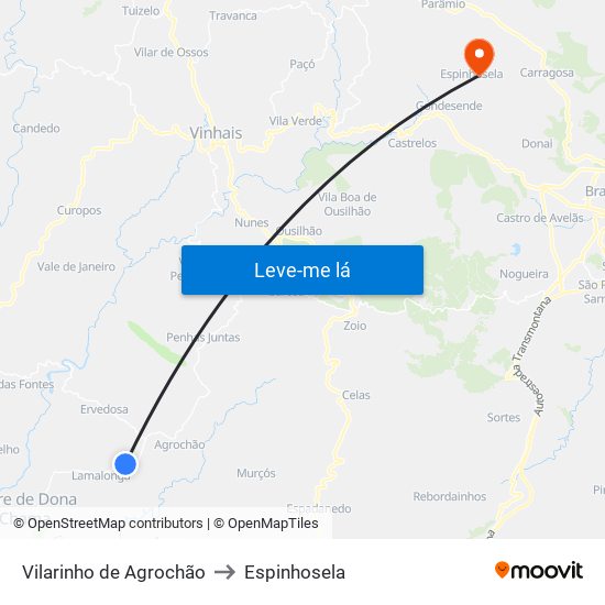 Vilarinho de Agrochão to Espinhosela map
