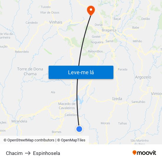 Chacim to Espinhosela map