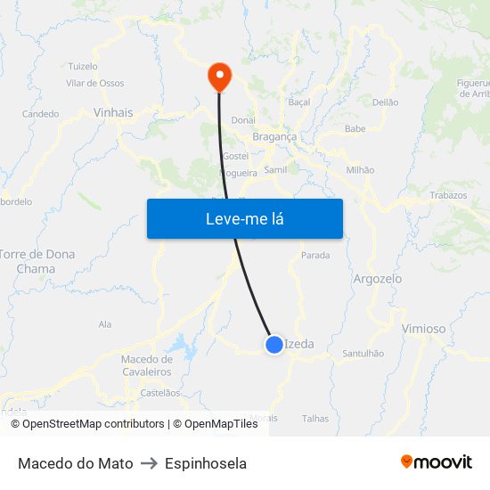 Macedo do Mato to Espinhosela map