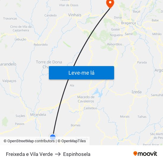 Freixeda e Vila Verde to Espinhosela map