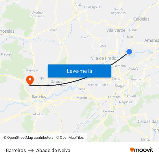 Barreiros to Abade de Neiva map