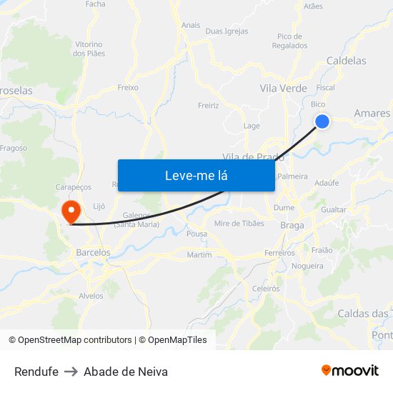 Rendufe to Abade de Neiva map