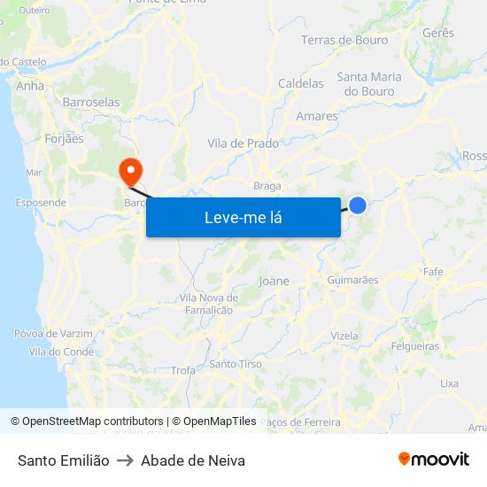 Santo Emilião to Abade de Neiva map