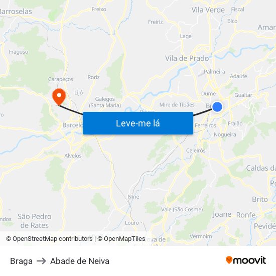 Braga to Abade de Neiva map