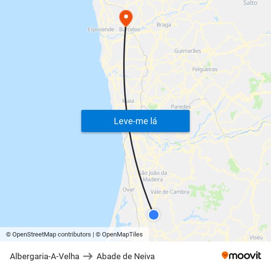 Albergaria-A-Velha to Abade de Neiva map