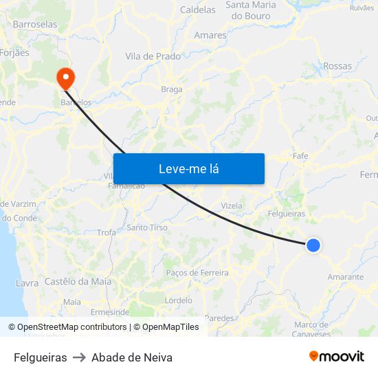 Felgueiras to Abade de Neiva map