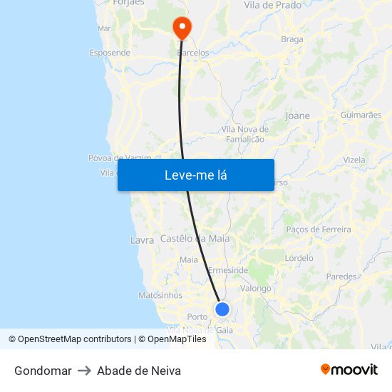 Gondomar to Abade de Neiva map