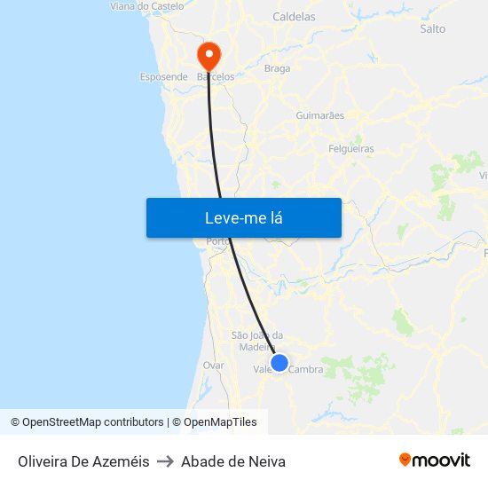 Oliveira De Azeméis to Abade de Neiva map