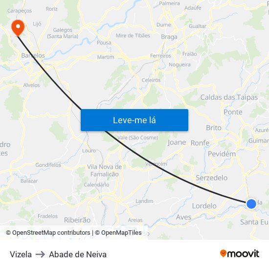 Vizela to Abade de Neiva map