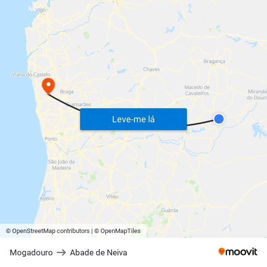 Mogadouro to Abade de Neiva map