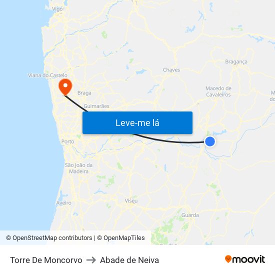 Torre De Moncorvo to Abade de Neiva map