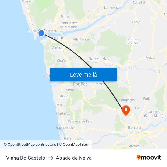 Viana Do Castelo to Abade de Neiva map