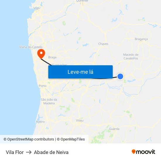 Vila Flor to Abade de Neiva map