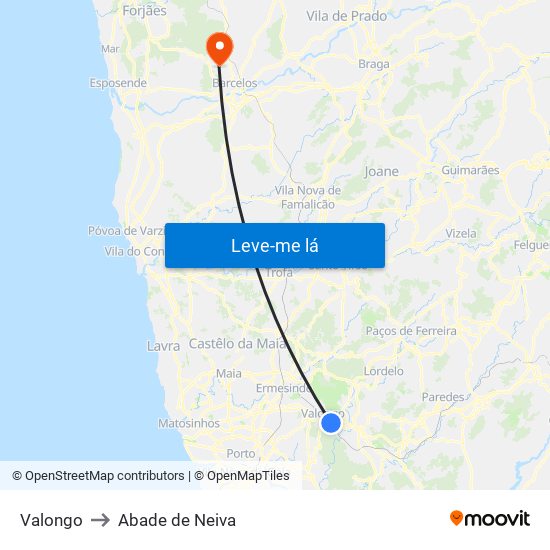 Valongo to Abade de Neiva map