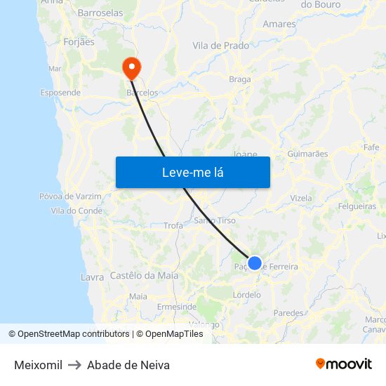 Meixomil to Abade de Neiva map