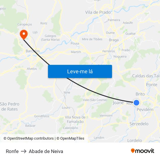 Ronfe to Abade de Neiva map