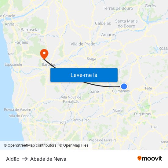 Aldão to Abade de Neiva map