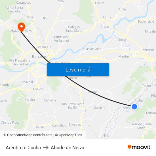 Arentim e Cunha to Abade de Neiva map