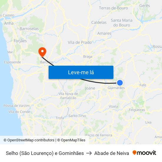 Selho (São Lourenço) e Gominhães to Abade de Neiva map