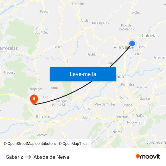 Sabariz to Abade de Neiva map