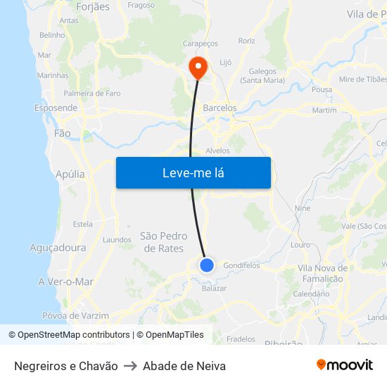Negreiros e Chavão to Abade de Neiva map