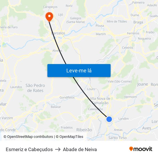 Esmeriz e Cabeçudos to Abade de Neiva map