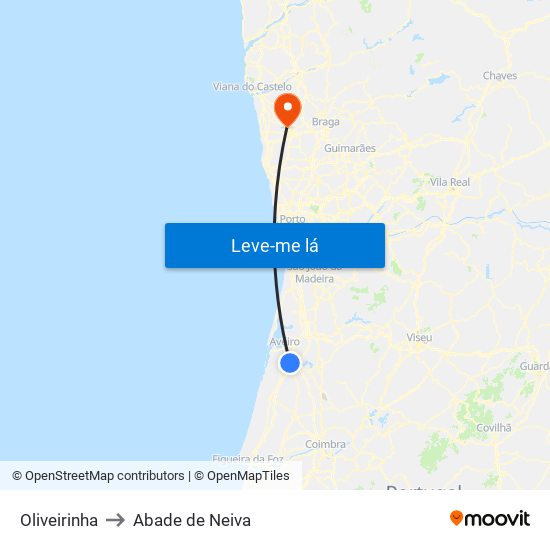Oliveirinha to Abade de Neiva map