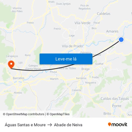 Águas Santas e Moure to Abade de Neiva map