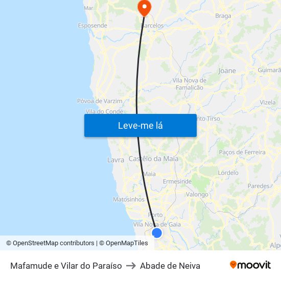 Mafamude e Vilar do Paraíso to Abade de Neiva map