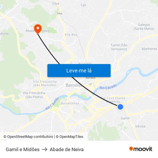 Gamil e Midões to Abade de Neiva map